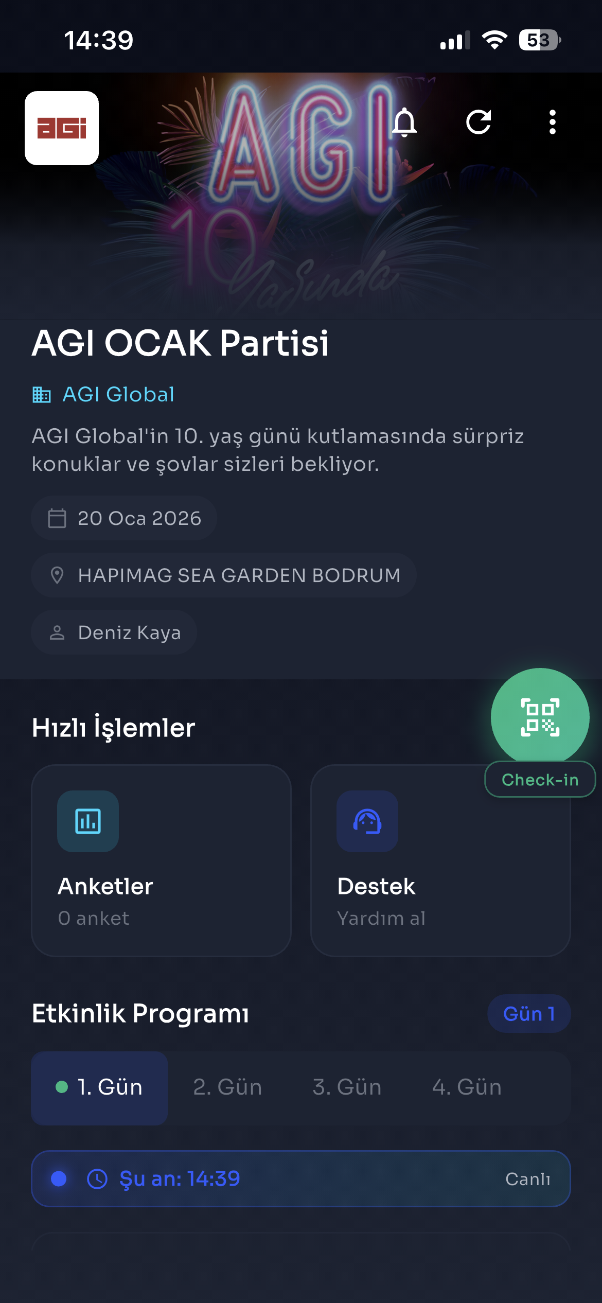 Etkinlik ekranı